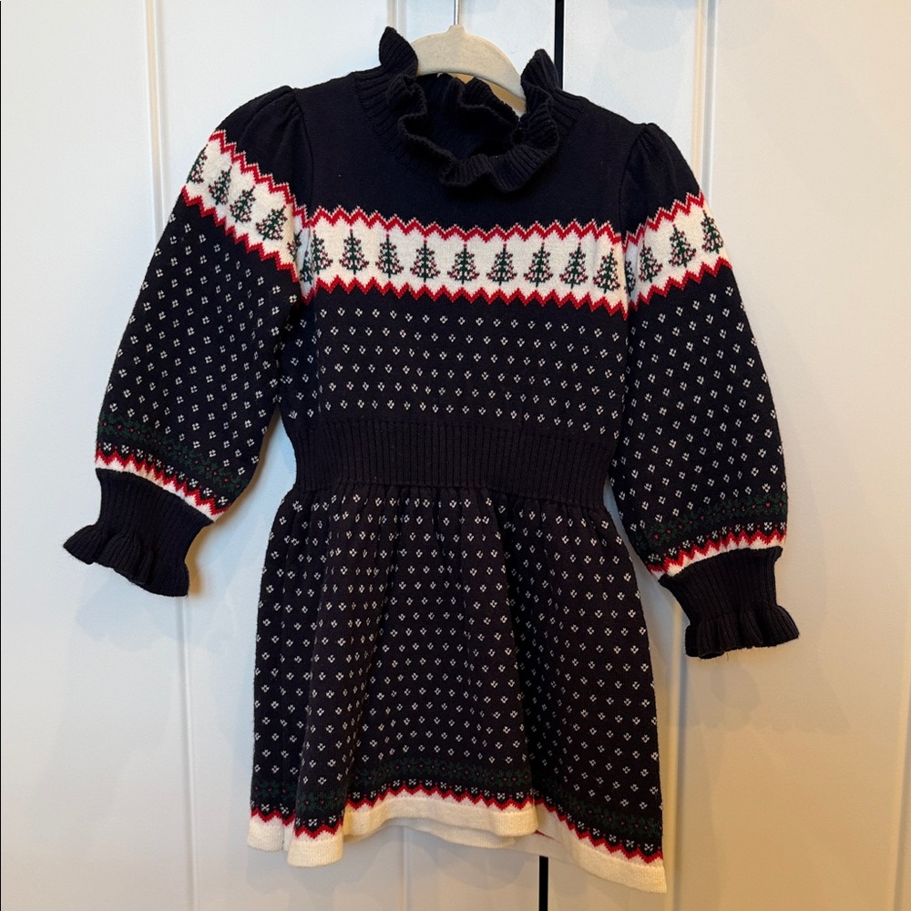 Janie and Jack Navy Sweater Dress with Festive Design